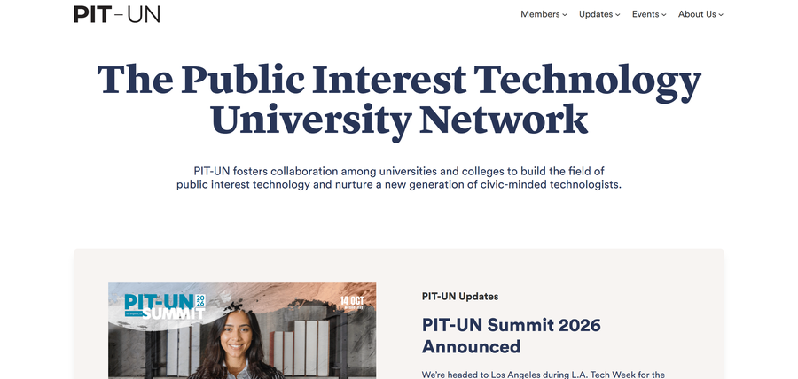 The homepage of the Public Interest Technology University Network.