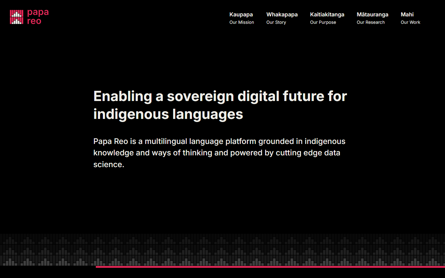 Screenshot of the Papa Reo homepage, Te Hiku Media's multilingual language platform