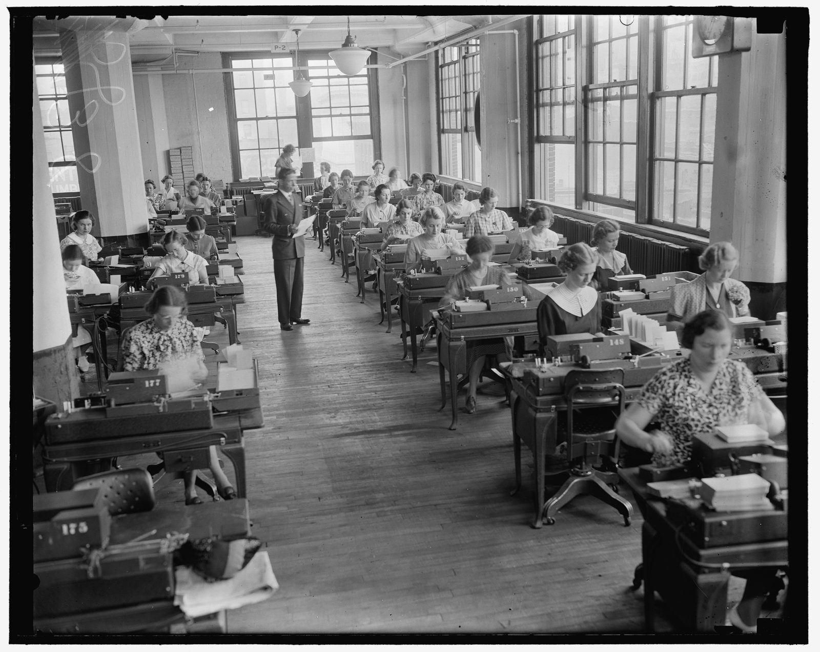 Clerks operating punch-card machines in the Social Security Board records office in Baltimore, 1937